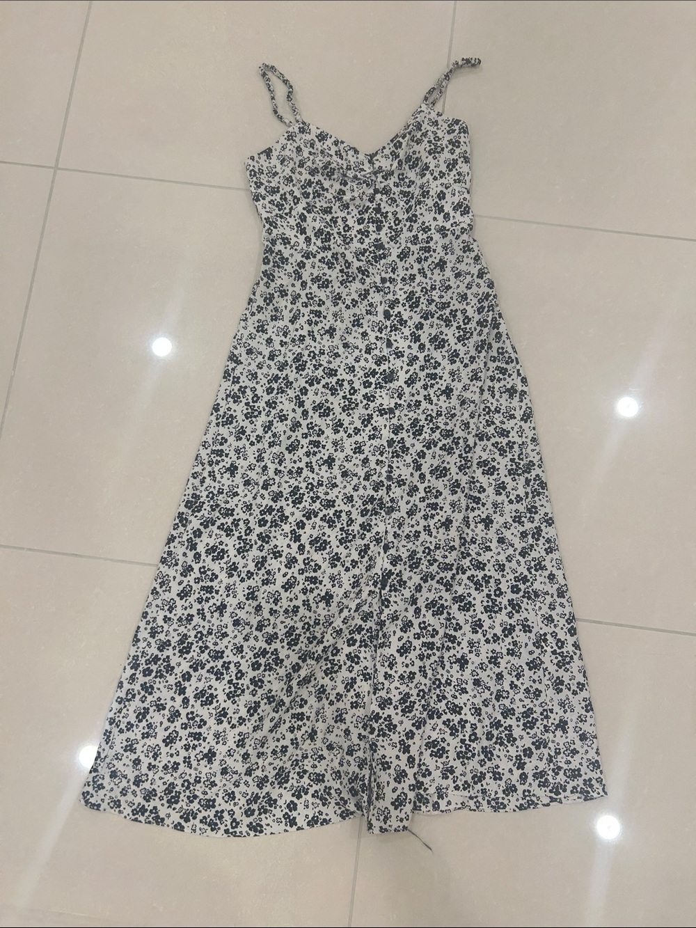 Zara White Midi Dress with Black Floral Print